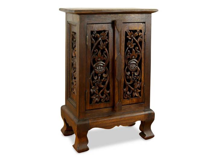 livasia Kommode kleiner Massivholzschrank, Blumenschnitzerei, handgefertigt 40x24x60cm