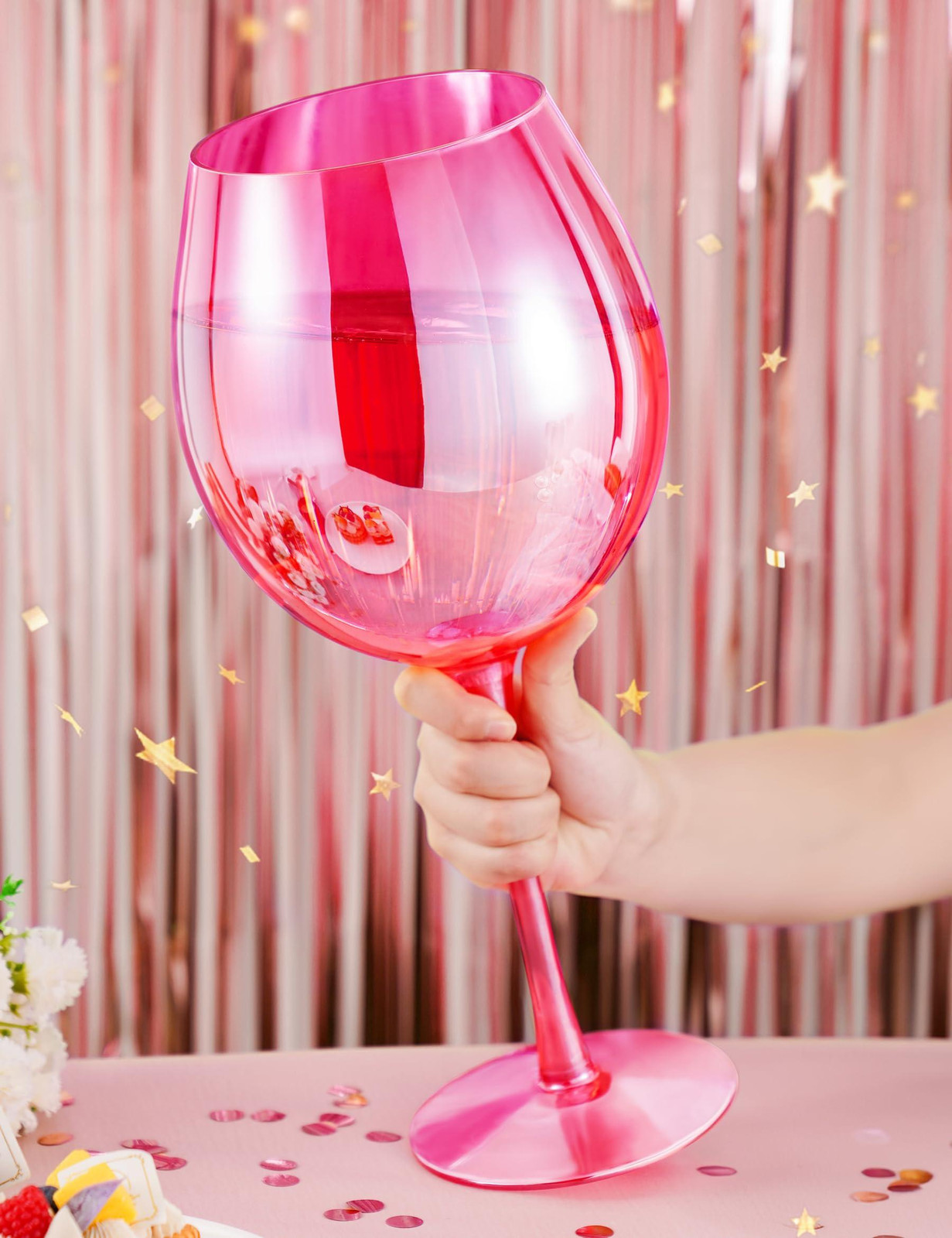 Dripio Reusachtig wijnglas van loodvrij kristal, 2400 ml, handgeblazen, roze