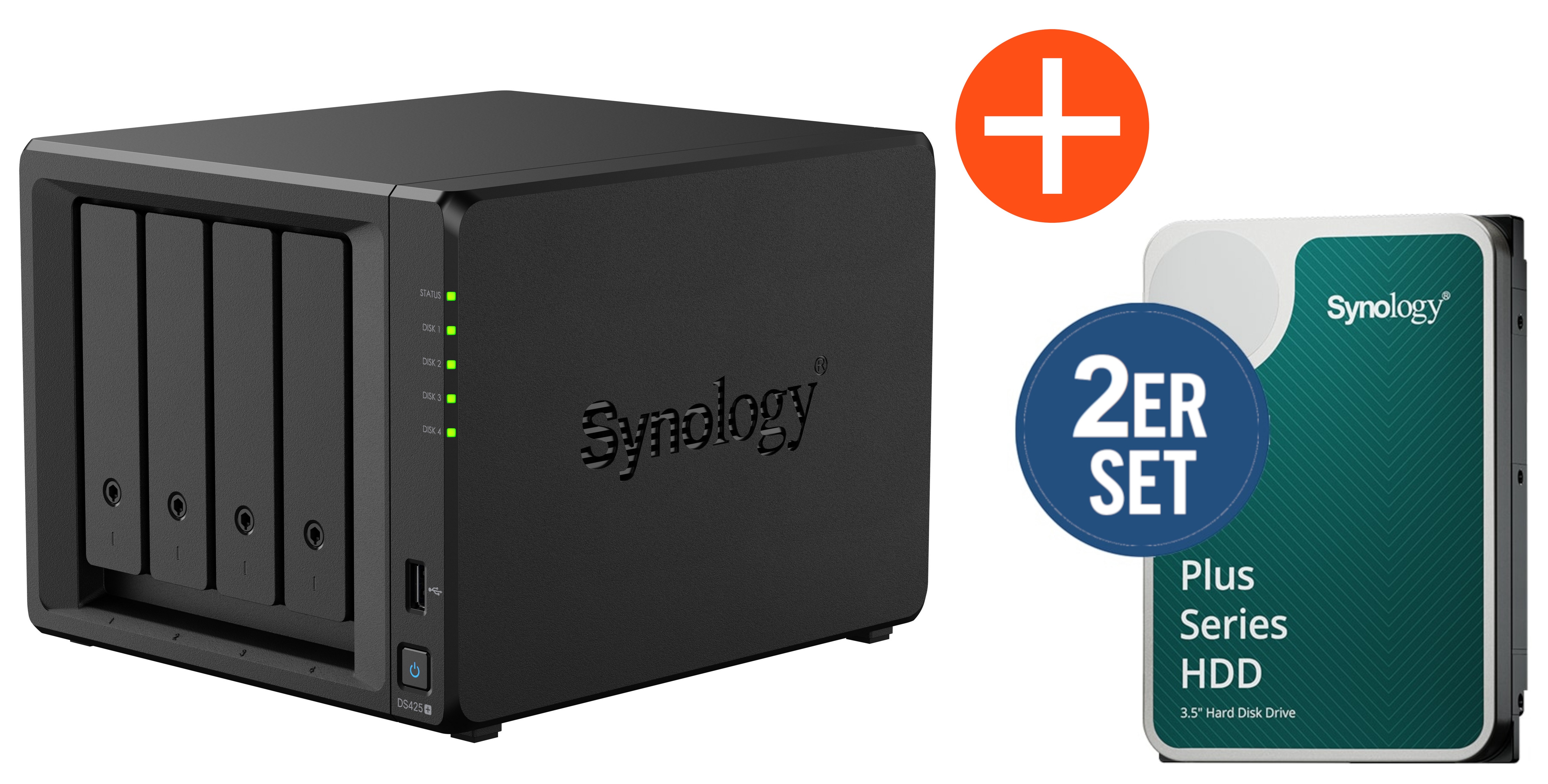 Synology DS425+ NAS System 4-Bay 12 TB inkl. 2x 6 TB Synology HDD HAT3300-6T DS425+ + 2x HAT3300-6T