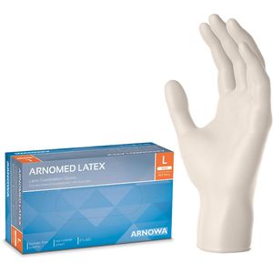 Arnomed Einmalhandschuhe Latex PF, natur, 100 Stück, Latex, chemikalienbeständig, lebensmittelecht, Größe L