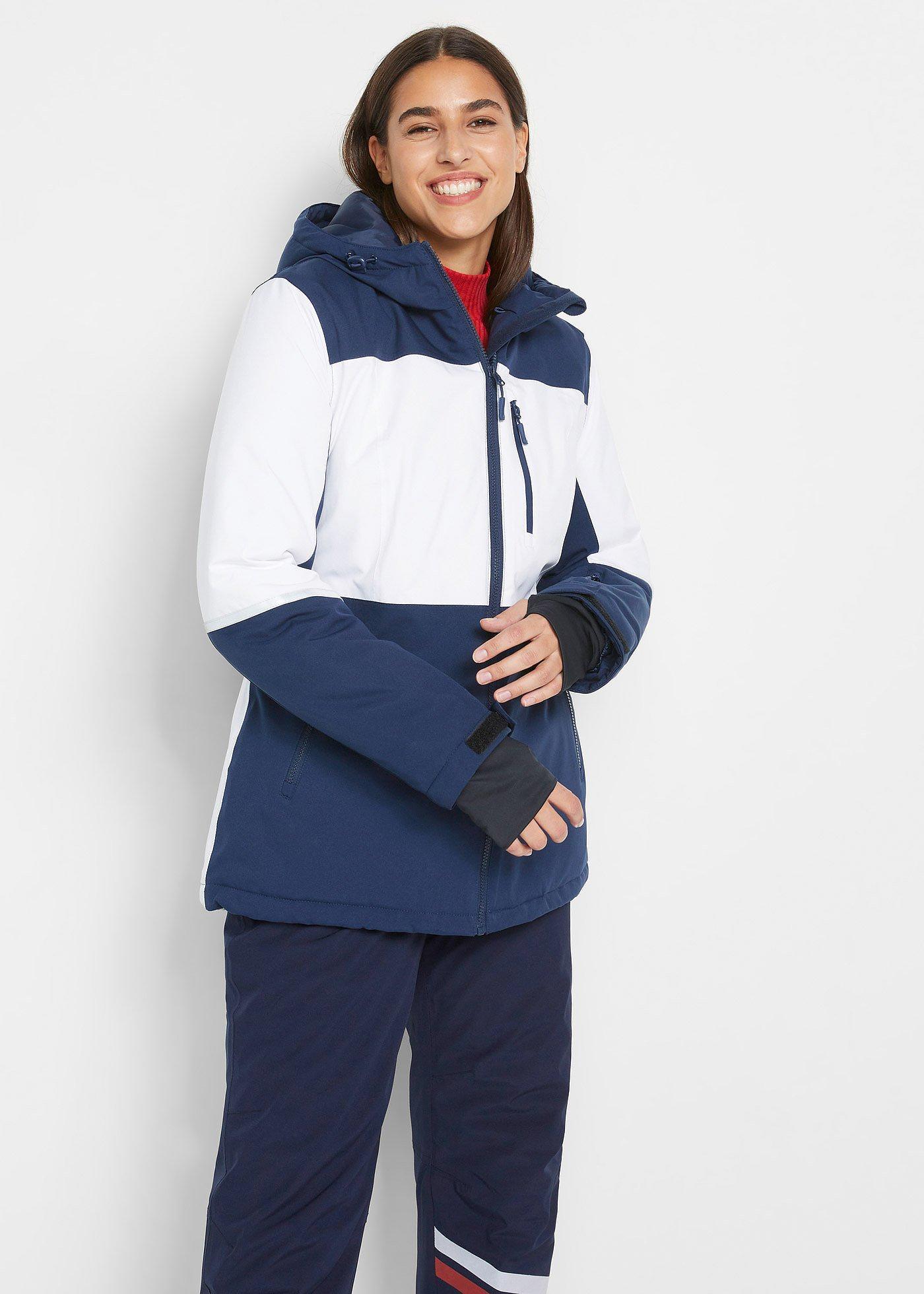 bonprix wasserdichte Ski Funktionsjacke, blau, Gr.56, wasser- und winddichte Winterjacke mit Schneefang, Kabelfunktion und Unterarm-Belüftung, bequeme Form