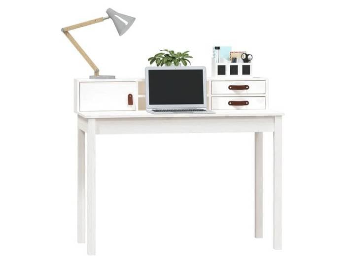 Blanc MEUBLE INFORMATIQUE (1 Personne）- Capacité 60 kg - Bureau secrétaire rectangulaire Blanc 110x50x93cm Bois massif de pin 990266