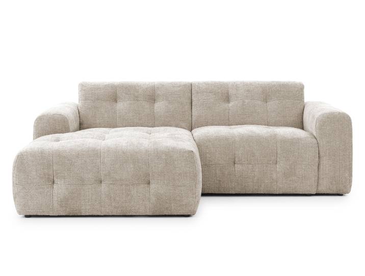 Modernes Ecksofa mit Ottomane links, markante Steppungen, Chenille in Sandgrau / 21038