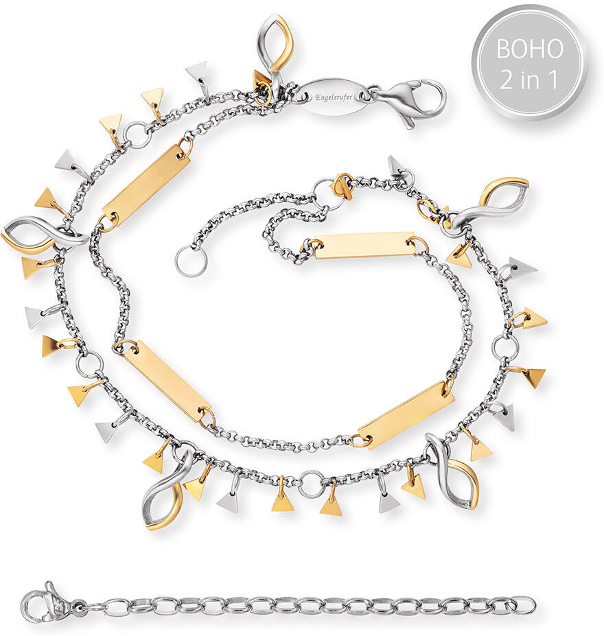 Fusskette ENGELSRUFER "BOHO Triangle Bicolor", gold (edelstahlfarben, gelbgoldfarben), Fussketten, Damen, Edelstahl, Fusskette edelstahlfarben, gelbgoldfarben Edelstahl