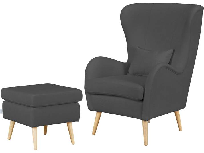 Sessel GOODPRODUCT Salla auch in Fellimitat und Feincord, viele Bezugsarten, Ohrensessel , grau, H:118cm T:94cm, Struktur (100% Polyester), Sessel, Sessel, wahlweise mit oder ohne Hocker; grosser Sessel: Masse B/T/H: 78/94/118cm