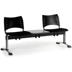 Kunststoff-Wartezimmerbank, Traversenbank VISIO, 2-sitzer + Tisch, schwarz, verchromte Füße