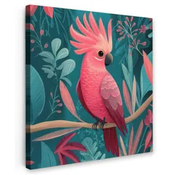 LEINWANDBILD Kakadu - Tropische Blätter - Zweig Deko Wohnzimmer 20x20 cm