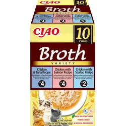 INABA Ciao Broth – Ergänzungsfuttermittel für Katzen mit den Geschmacksrichtungen Huhn und Lachs, Huhn und Thunfisch, Huhn und Jakobsmuschel, 12 x 40 g