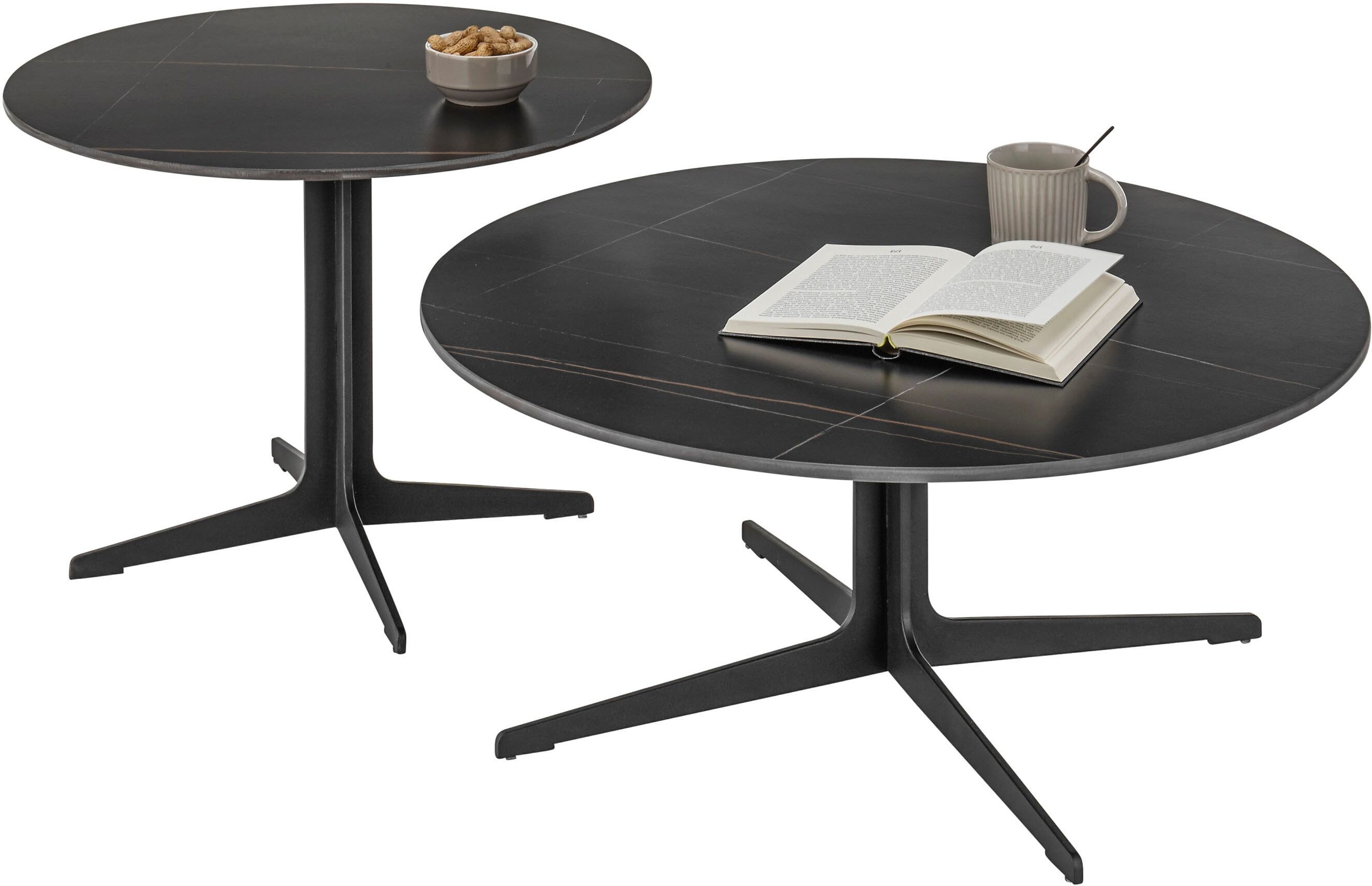 Couchtisch STOLKOM "LENA", schwarz (schwarz, schwarz, schwarz), Tischplatte aus schwarzer Keramik, Tische, Couchtisch, rund Keramik Schwarz, Tisch mit Gestell in schwarz