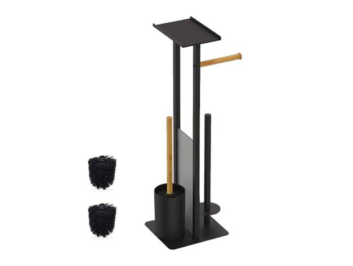 Relaxdays Serviteur WC\, Robuste\, Non Fixe\, mélange de matériaux\, H x L x P : 65 x 21 x 18 cm\, Noir et Nature