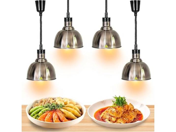 250W Wärmelampe Küche Gastro, In DREI Farben erhältlich (Stainless Steel,4) Hängende Speisenwärmer Lampe für Essen Buffets Esszimmer und Hotels, Wärmelampe Küche für Essen Höhenverstellbar 60-180cm
