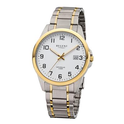 Titanuhr REGENT, gold (silbergoldfarben), Armbanduhren, Herren, Quarzuhr, Armbanduhr, Herrenuhr, analog, Tag