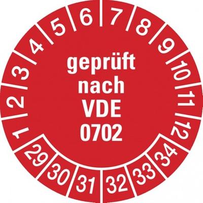 König Werbeanlagen Dreifke® Prüfplakette geprüft nach VDE 0702 ab 29 rot/weiß - 30 mm Folie selbstklebend