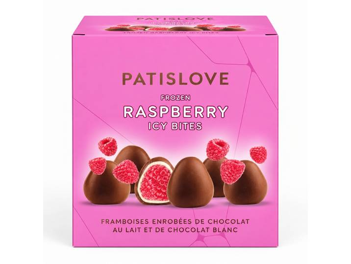 PATISLOVE Framboises enrobées de chocolat au lait et blanc 130 g