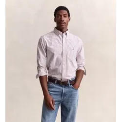 Gant für Herren. 3000230 Oxford-Hemd Regular Fit mit granatroten Streifen (S), Lässig, Kastanienbraun, Baumwolle, Klassisch, Langarm