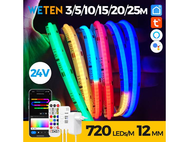 Bande lumineuse LED RGBIC COB intelligente Tuya WIFI adressable flexible RGB néon LED 24 V contrôle par application prise en charge Alexa Google Home