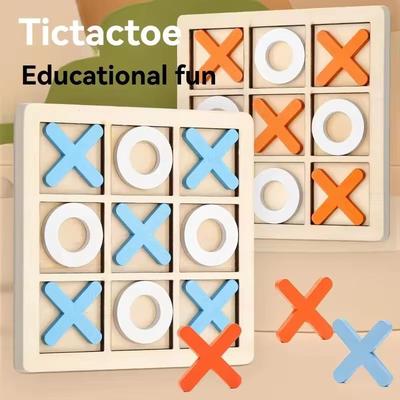 Inspired Finds Solid Wooden Tic Tac Toe Board Game For Family Fun blue