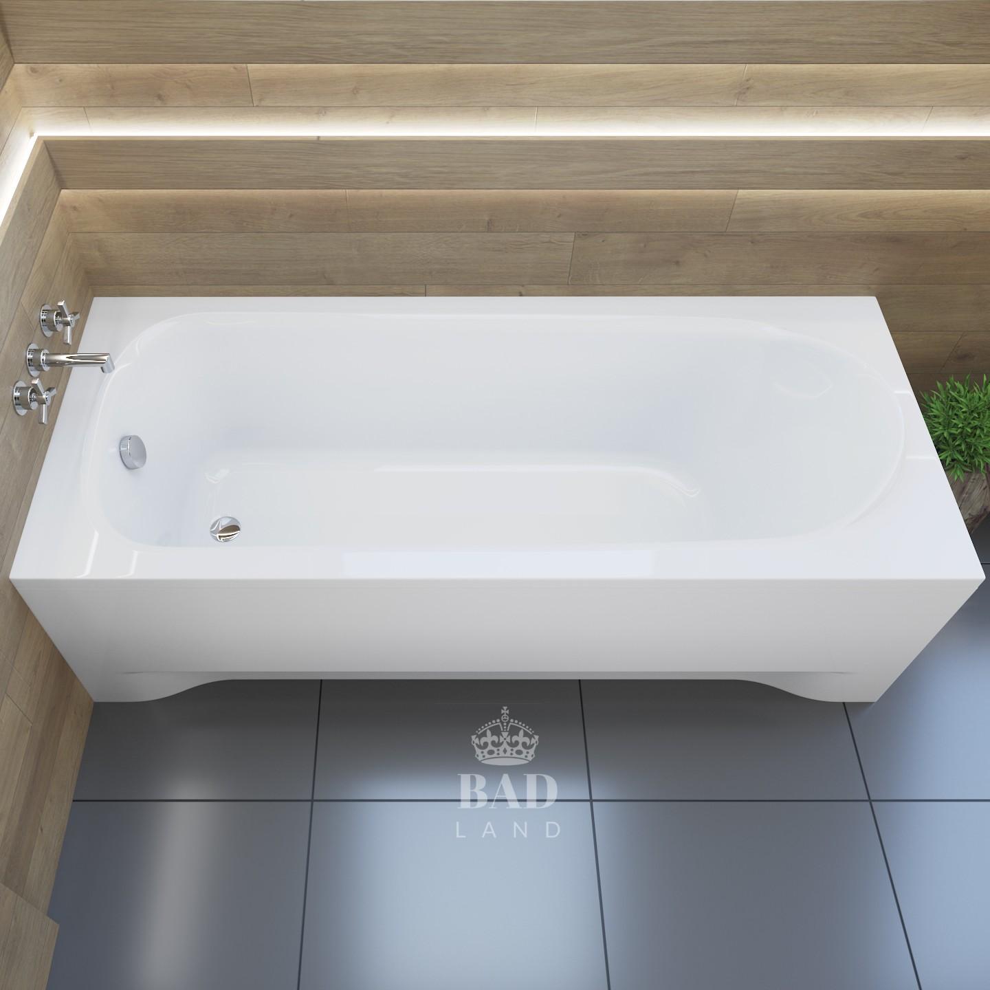 BADLAND Badewanne Rechteck Medium 190x80 mit Acrylschürze, Füßen und Ablaufgarnitur GRATIS