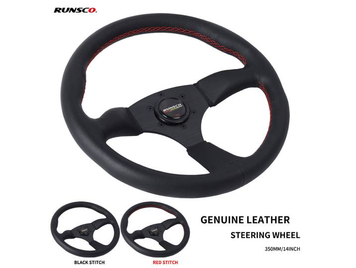 Volant en cuir véritable pour jeu de voiture de course, dérive, PC, 350mm, 14 pouces