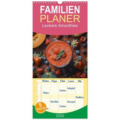 Familienplaner 2026 - Leckere Smoothies mit 5 Spalten (Wandkalender, 21 x 45 cm) CALVENDO