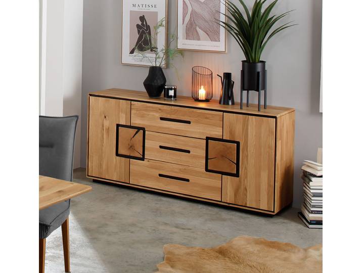 Massives Sideboard TANJA in Wildeiche - 165,5 cm breit – Montierte Lieferung – 3%-Vorkasse-Rabatt