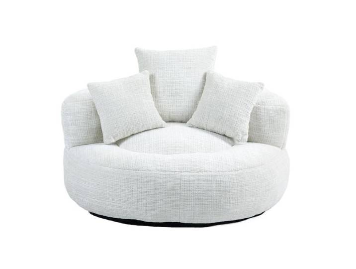 Gros Pouf Canapé Fauteuil de Sol Paresseux Pouf poire confortable en Chenille Pouf avec trois coussins Beige - 108x108x52 cm