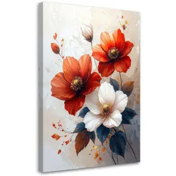 WANDBILD, Rote und weiße Blumen mit zarten Farbflecken