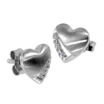 Paar Ohrstecker OSTSEE-SCHMUCK "- Herz 8 mm - Silber 925/000 - Zirkonia" Gr. 8, silber (silber 925, silberfarben, weiß), Ohrringe, Damen, 8, Silber 925 (Sterlingsilber)