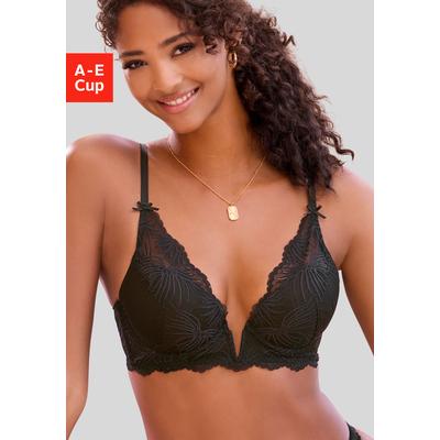 Schalen-BH LASCANA "BH mit Bügel, Spitzen-BH im High-Apex Design, Alexia", Damen, Gr. 80, Cup B, blau (schwarz), Spitze, Obermaterial: 60% Polyamid, 35% Polyester, 5% Elasthan, BHs Schalen-BH, mit dekorativem V-Bügel, sexy Dessous, sexy Unterwäsche