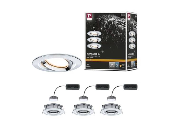 Paulmann 93684 Spot encastré LED Nova Plus kit de 3 rond orientable 3x6\,8W IP65 gradable projecteurs enc. Chrome spot aluminium lampe enc. 2700K