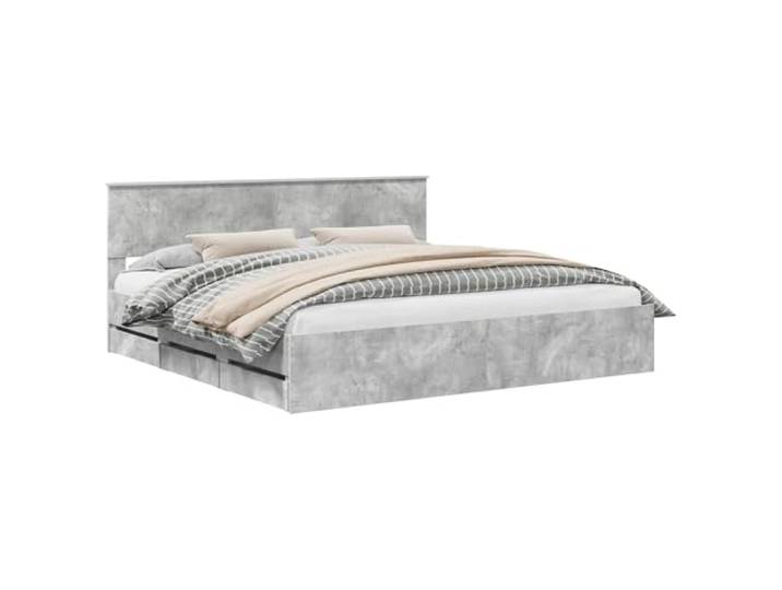 PUGYNBK Bettrahmen grau Beton 200 x 200 cm Holz Ingenieur Verdeckte Schubladen, feste Lamellen, quadratische Beine, einfache Reinigung, robuster Boden