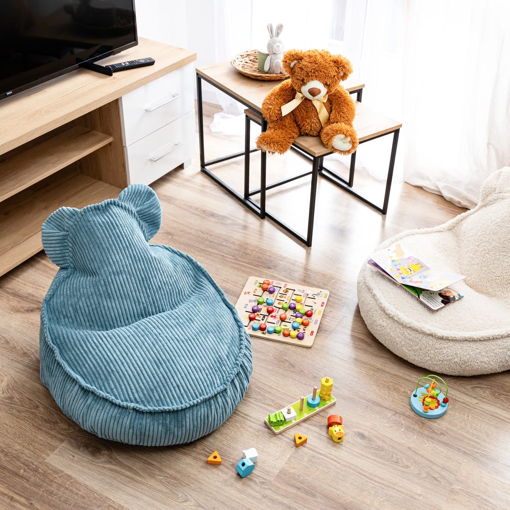 MeowBaby Pouf Chambre Enfant - Fauteuil Poire Confortable Bleu 58x50x67cm