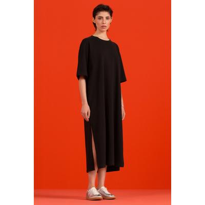 Sommerkleid SENSES.THE LABEL, Damen, Gr. XS, US-Größen, schwarz, Web, Material: 88% Baumwolle, 12% Polyester, unifarben, regular fit Midi, Rundhals, eingesetzt gerader Abschluss, Kleider Sommerkleid, mit Baumwolle