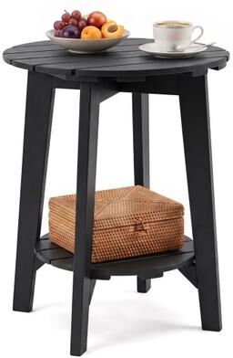 Costway 2-Tier Outdoor Eucalyptus Wood Side Table with Slatted Tabletop and Storage Shelf for Backyard-Black