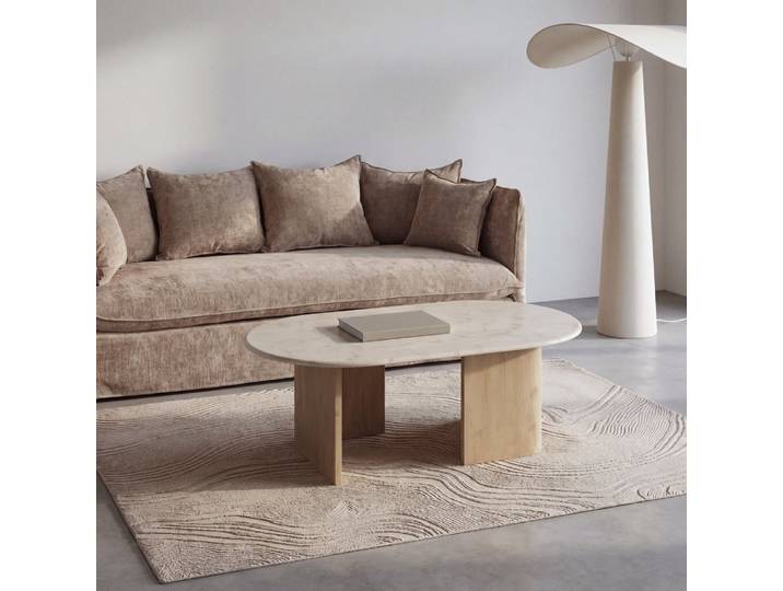 Couchtisch aus weißem Marmor und massivem Mangoholz, L 120 cm