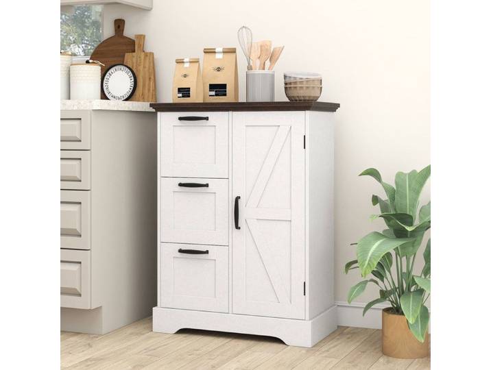 GIANTEX Buffet de Cuisine Style Rustique 3 Tiroirs Armoire de Rangement à Porte pour Salon Salles de Bain 60x30x80 cm Blanc