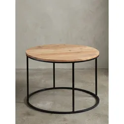 Couchtisch Akazie Massivholz Metall 60x43x60 cm, Rundes Design, Kompakt