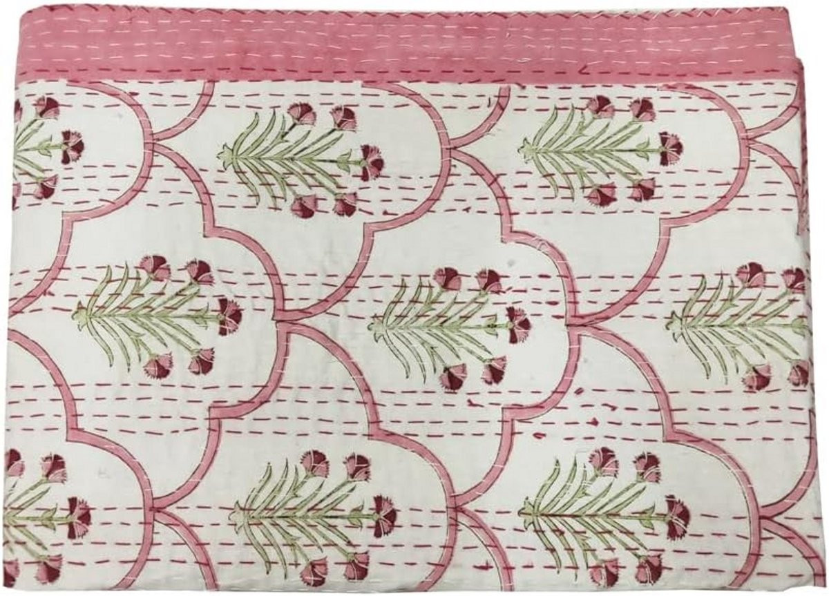 Handgemaakte Indiase Kantha Quilt Dekbed van Katoen - Roze