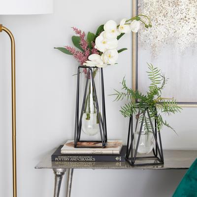 ARCILLA ELEMENTAL Glass Tube Vase with Metal Stand (Set of 2)