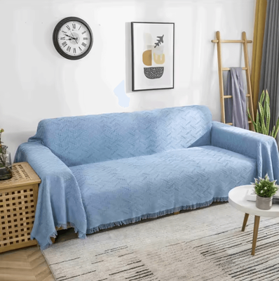 Inspire Curations Nordic Cotton Blend Tassel Sofa Throw Blanket n6 Blue l130x180