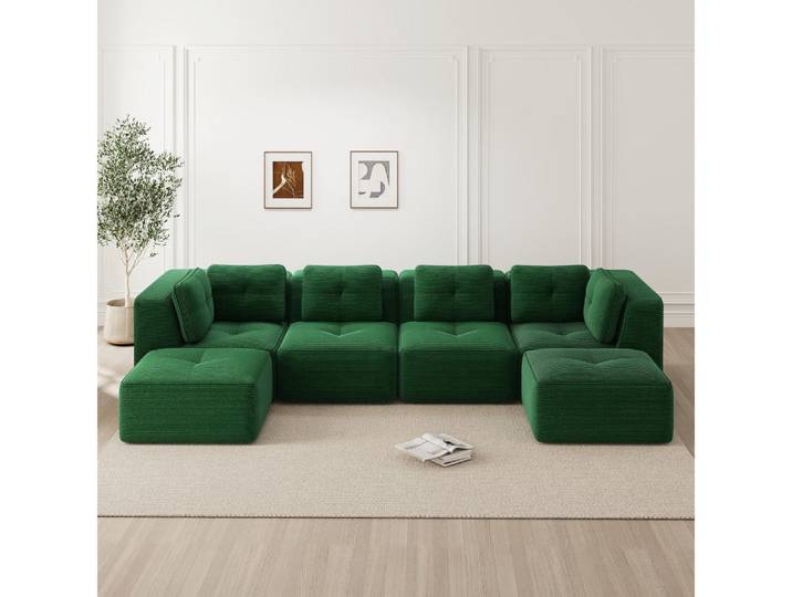 BBWL Sofa mit Ottomane, tiefem Sitzkomfort, rutschfestem Design, Modulares U-Form Cord Sofa und ohne Montage