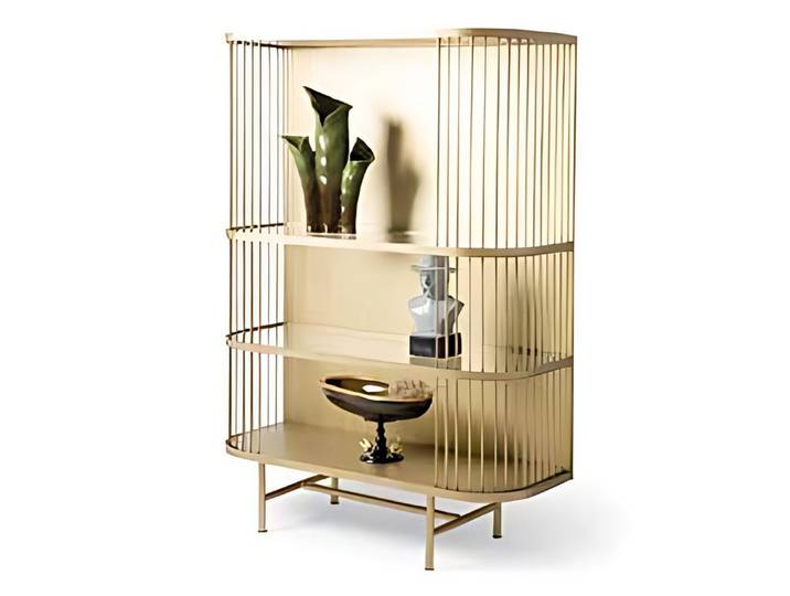 Xlmoebel Vitrine XLMOEBEL Vitrine aus Edelstahl und Glas in Beige (1-St., XLMOEBEL Vitrine) Made in Europa