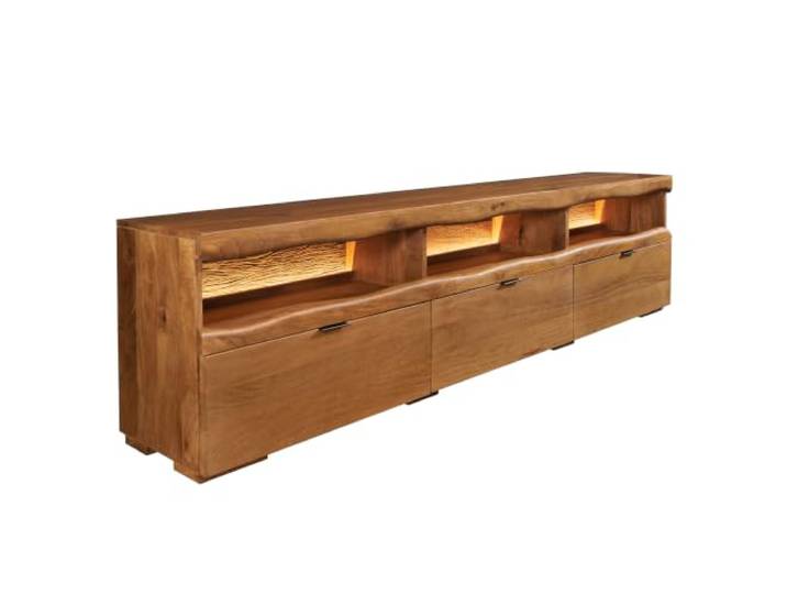 Riess Ambiente TV-Board Grand - 180x54x42cm - braun - Mangoholz LED Push to Open Funktion, fertig montiert, LED Beleuchtung flexibel anbringbar, Fernbedienung inkl., lackiertes Massivholz