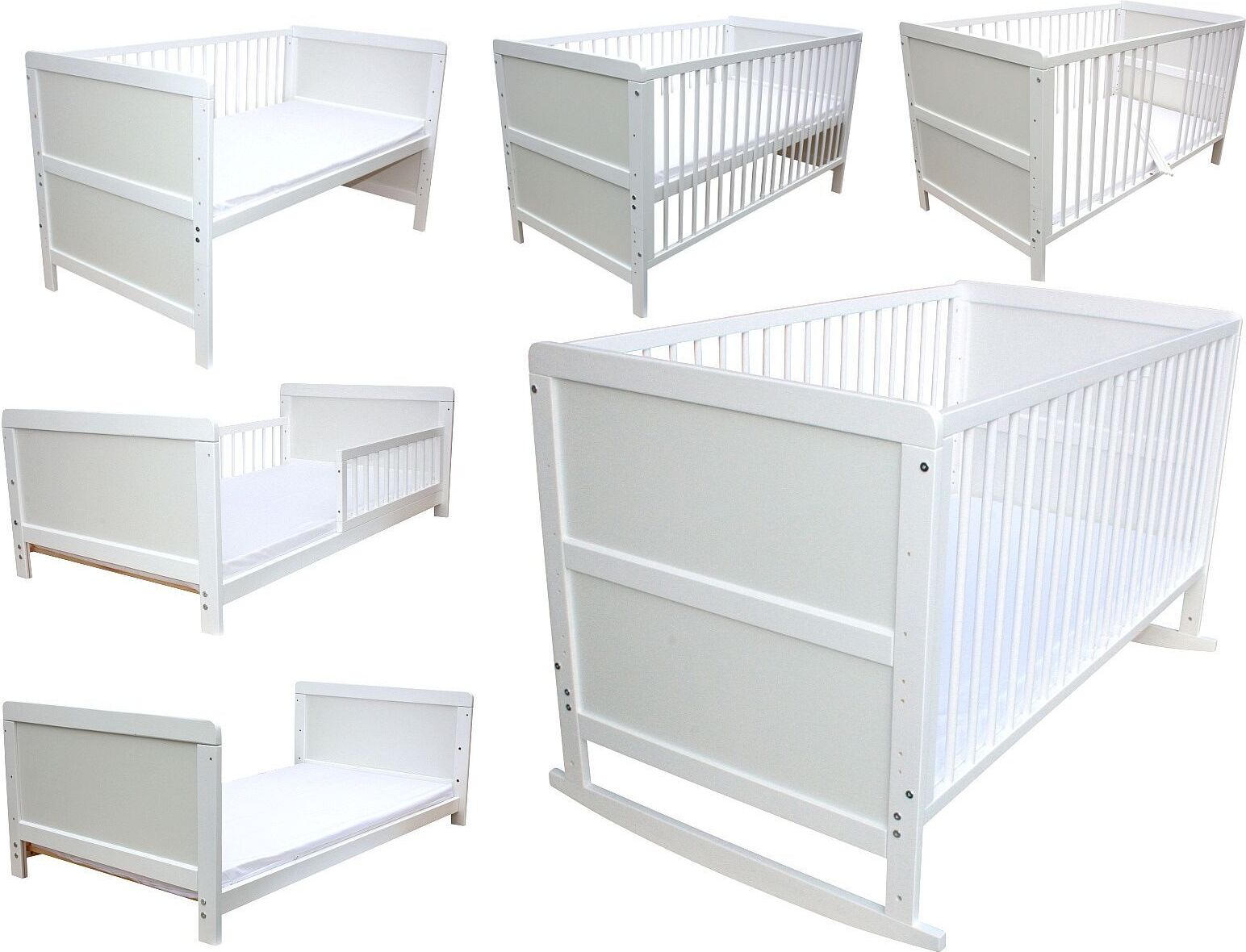 Kinderbett Juniorbett Beistellbett Wiege 140 x 70cm 4in1 mit Matratze weiß