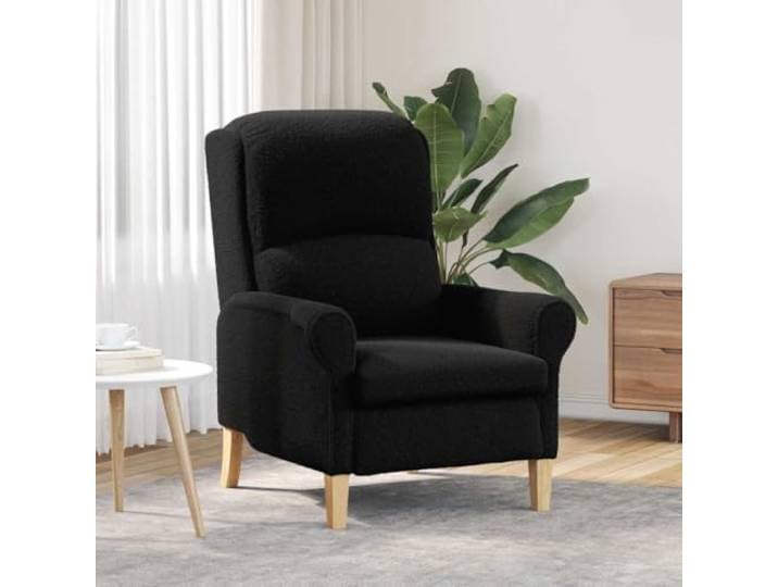 IBUQDDV Sessel mit Sherpa-Gewebe in Schwarz für Wohnzimmer und Leseecke Holzrahmen, Kautschukholzbeine, gepolstert, ergonomisch, pflegeleicht, vielseitig einsetzbar