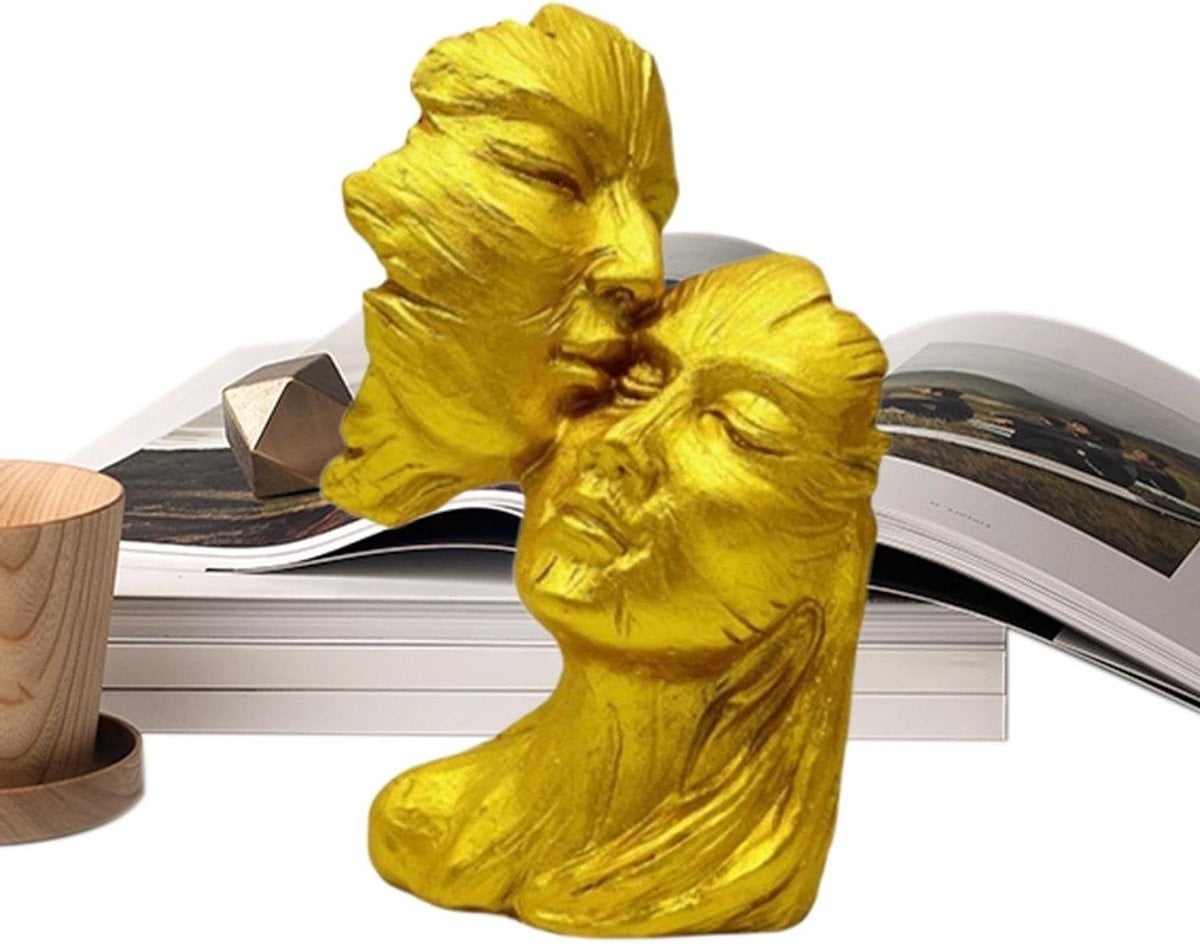 Romantisch Paar Standbeeld - Abstract Kunst Ambacht - Goud - Lengte: 14,5 cm