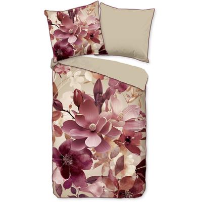 Wendebettwäsche DESCANSO "Chaja", beige (sand), B/L: 135cm x 200cm, 1 Stk., 1 Stk., Renforcé, B/L: 80cm x 80cm, 2 Stk., Renforcé, Obermaterial: 100% Baumwolle, Bettwäsche, Wendebettwäsche, Satin, Reißverschluss, Paspel, Biese, Wendeoptik, Blumen,...