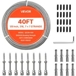 VEVOR Edelstahldrahtseil φ3,2 mm 12,2 m Länge, Drahtseil aus Edelstahl 316 mit einer Bruchlast von 7,1 kN, Stahldraht 7x7 Litzen, Geländerseil für Terrassengeländer, Gartenspaliere