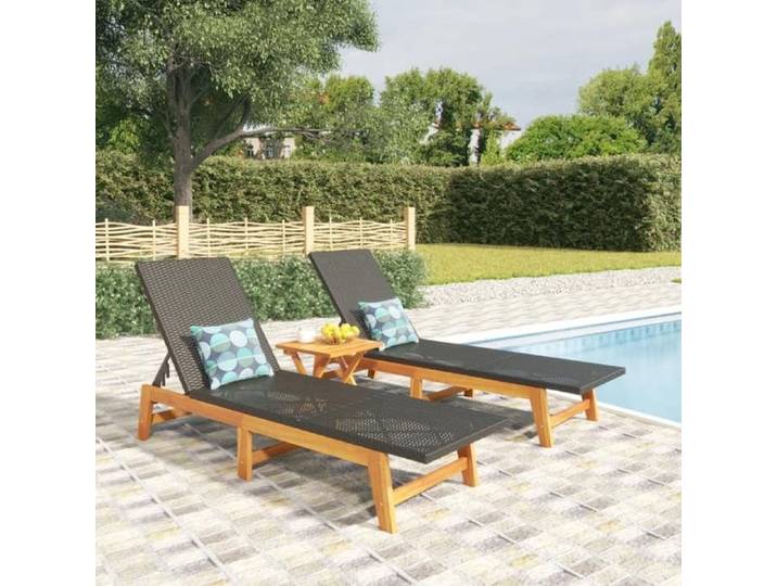 SALE 2026  Chaise longue terrasse Noir - Chaises longues lot de 2 noir/marron résine tressée/bois acacia PRO547989422
