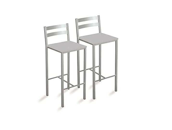 ASTIMESA Zwei hohe Küchenhocker mit horizontalen Streifen, Sitzfläche 60 cm, Kunstleder, Grau